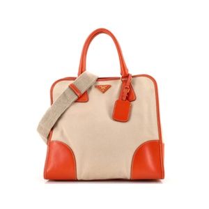 Authentic Prada Convertible Tote Canvas and Saffiano Leather Large
